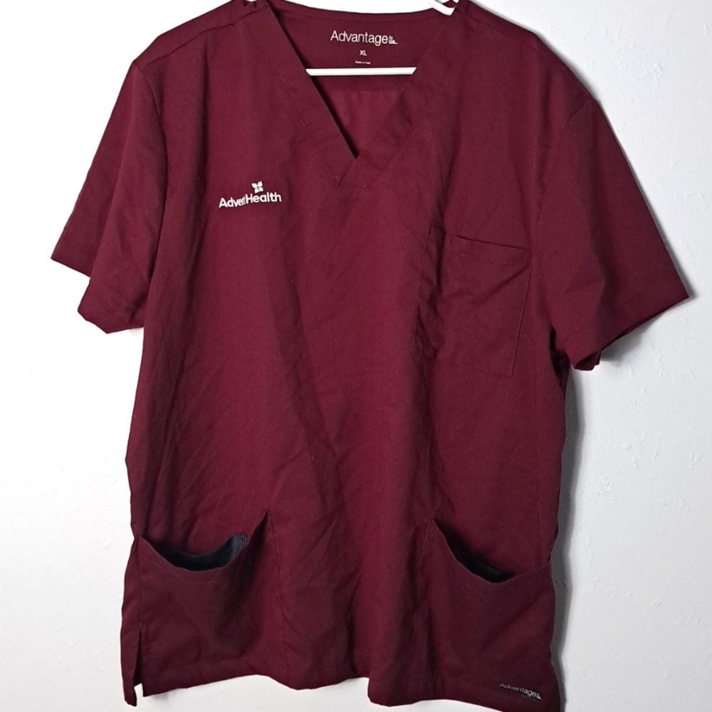 Maroon Scrub Top, Scrub Uniform, Men's XL Advent Health Scrubs, Advantage Scrubs